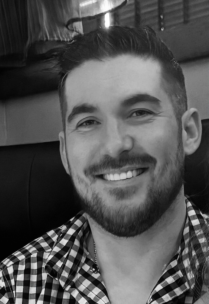 Black and white portrait of Shawn K. Hoffman